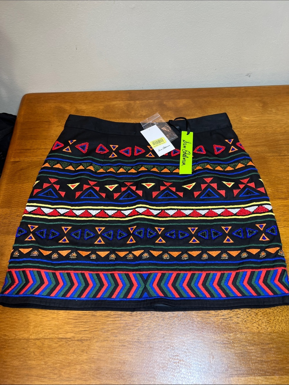 SAM EDELMAN Aztec Embroidered Mini Skirt with Multicolor Tribal Pattern Size 8